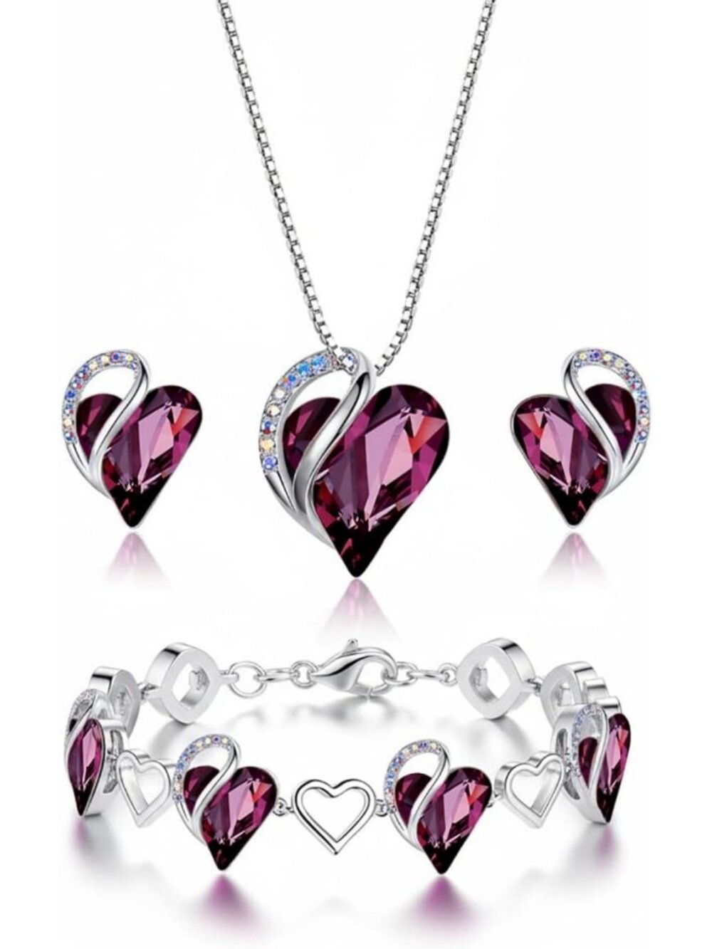 Infinity Love Birthstone Heart Necklace Set with Earrings & Bracelet for Women